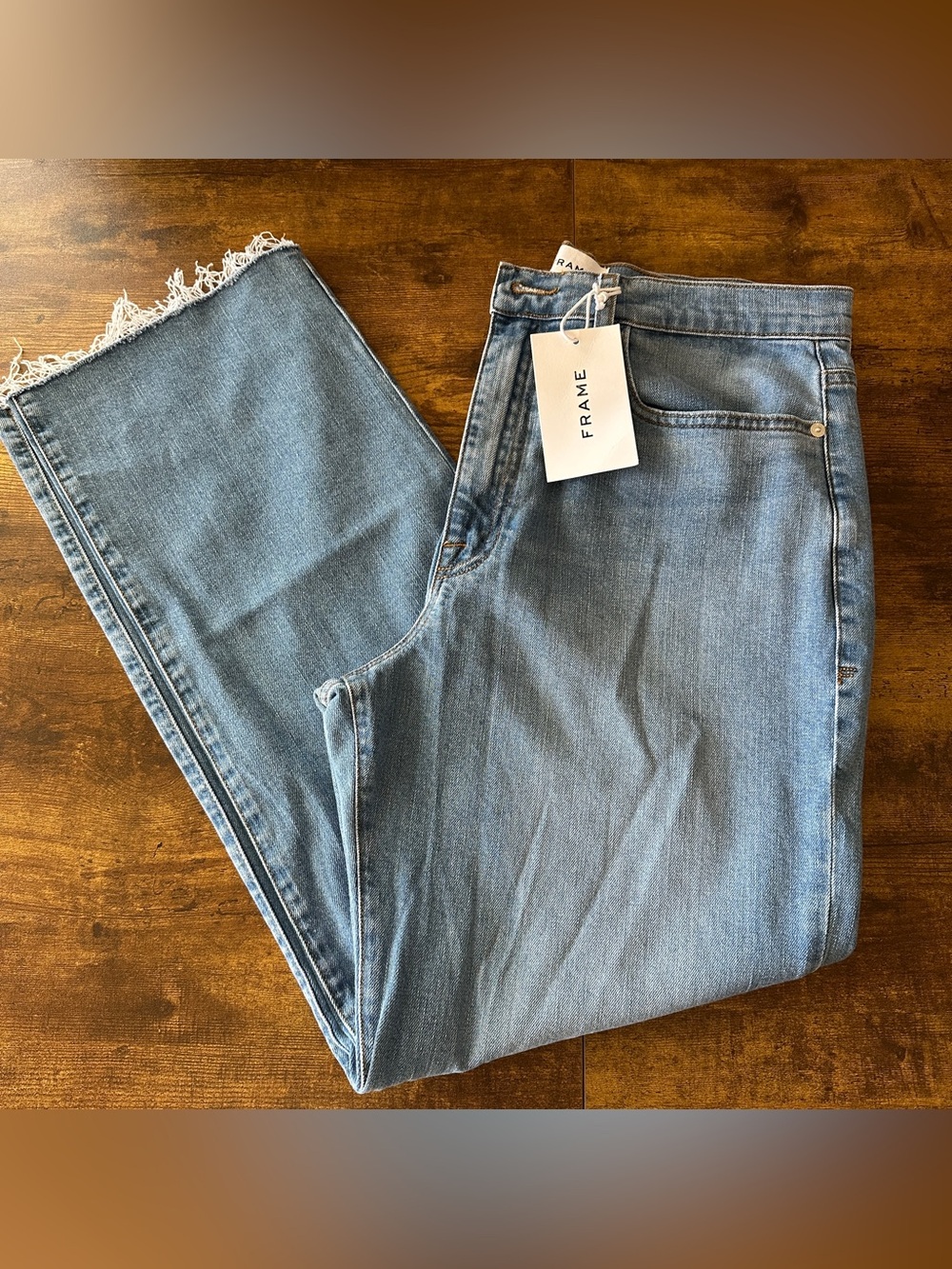 NWT FRAME High Rise Wide Leg Raw Hem Blue Denim Jeans Size 30